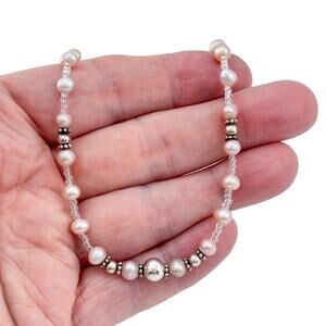 Vintage Sterling Silver 925 Pink Pearl Beaded Necklace 16.5"